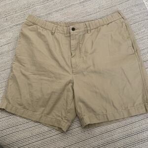 Lands End Shorts Mens 40 Khaki Elastic Waist Drawstring Cotton Twill Pockets